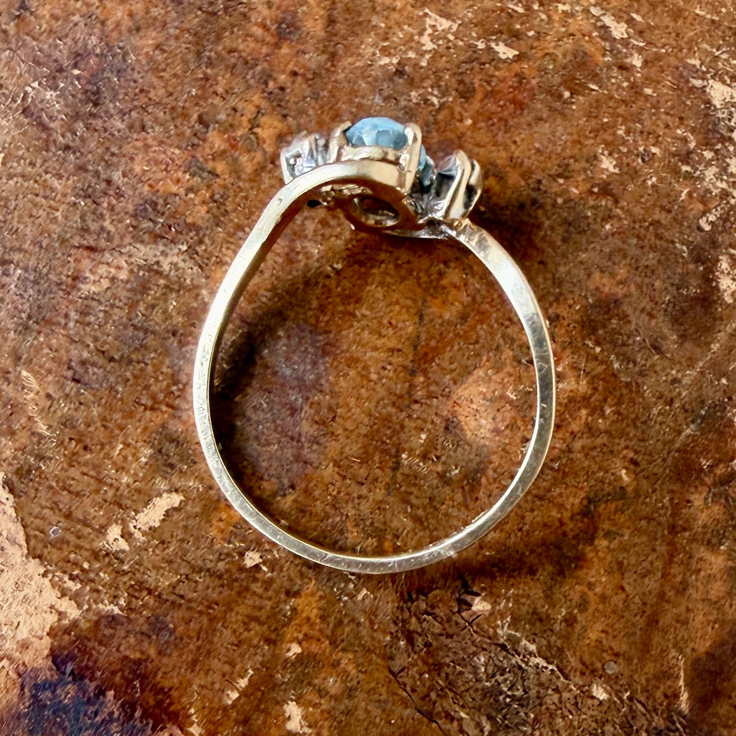 The North Wind Ring - Vintage Solid 10K Yellow Gold, Natural Sky Blue Topaz, and Natural Diamond Ring