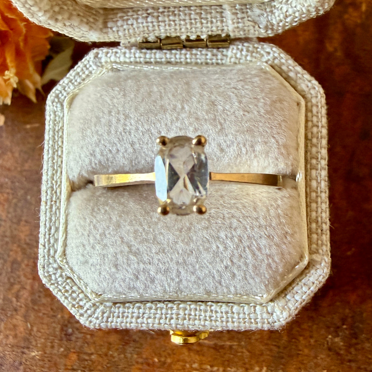 The Seraphine Ring - Vintage Solid 10K Yellow Gold and Natural White Topaz Ring