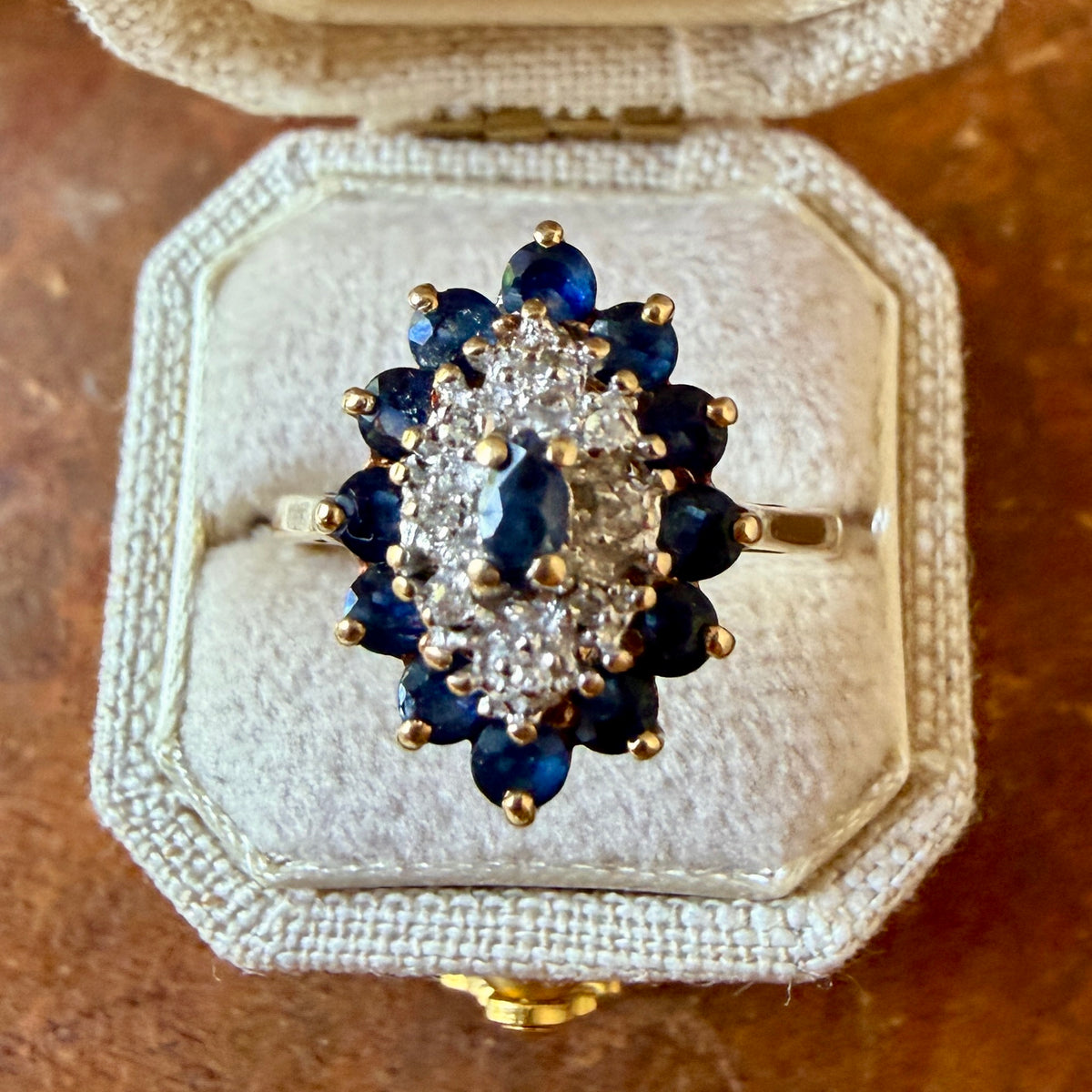 The Severn Ring - Vintage Solid 10K Yellow Gold with Natural Diamonds and Natural Sapphires