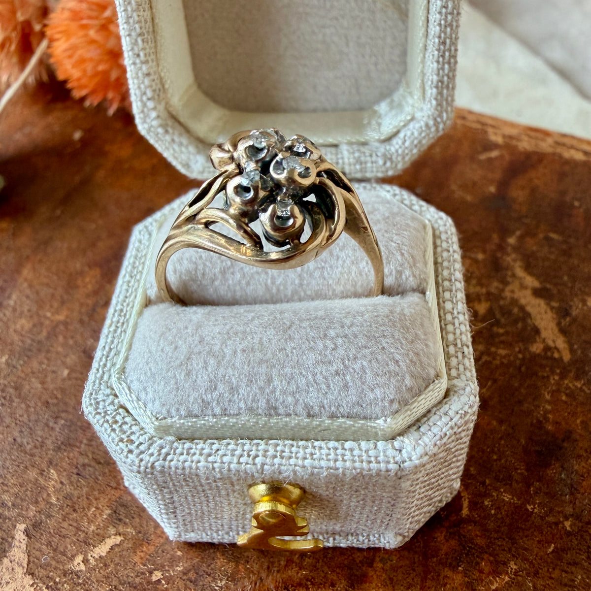 The Mistral Ring - Vintage Solid 10K Gold with Six Natural Diamonds