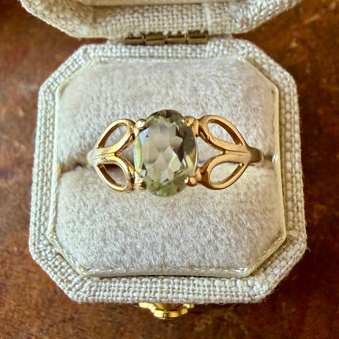 The Portfino Ring - Vintage Solid 10K Yellow Gold set with Natural Green Amethyst Prasiolite