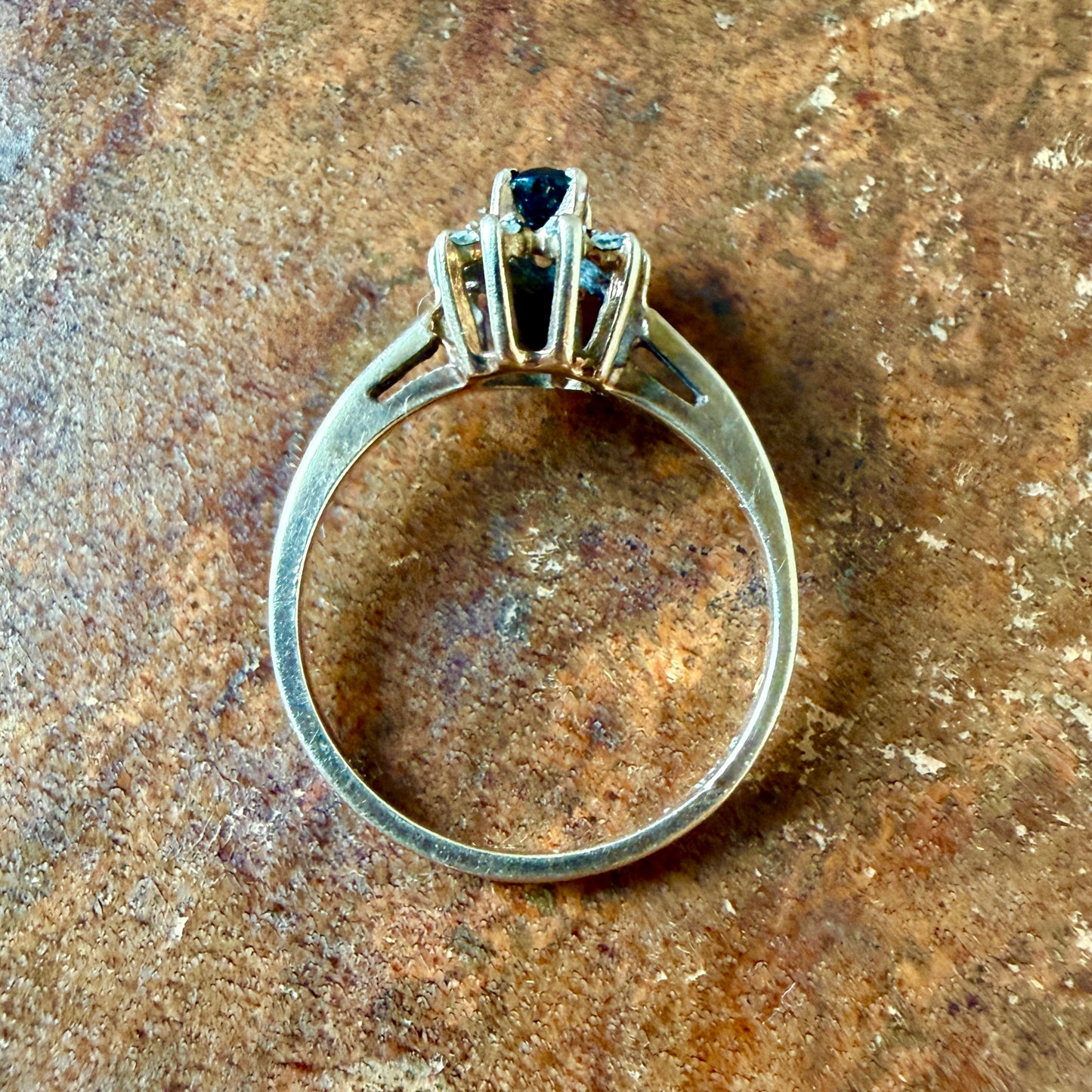 The Beauvoir Ring - Vintage Solid 10K Yellow Gold, Natural Blue Sapphire, and Natural Diamond Accent Ring