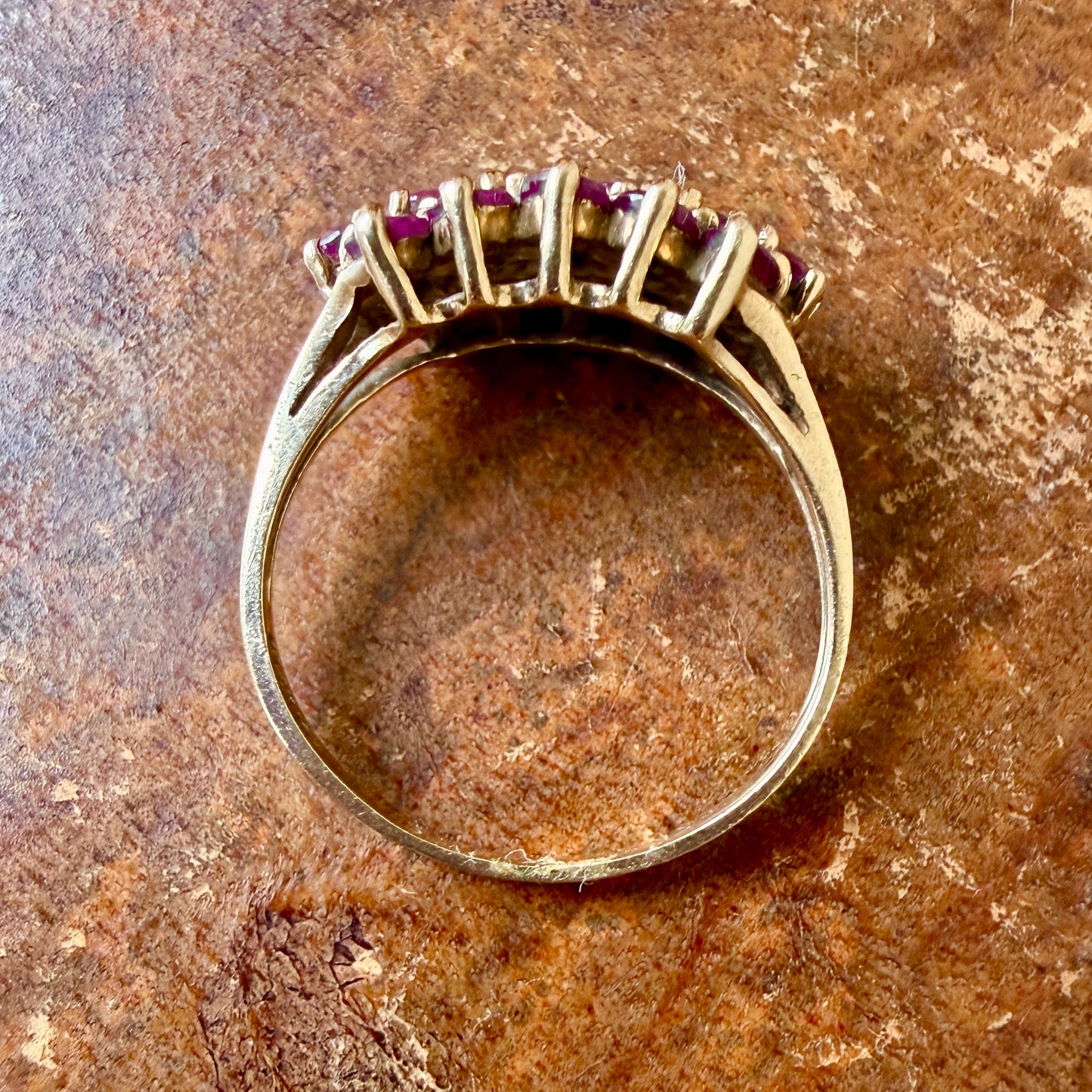 The Pamplona Ring - Vintage Solid 10K Yellow Gold and Natural Ruby Cocktail Ring
