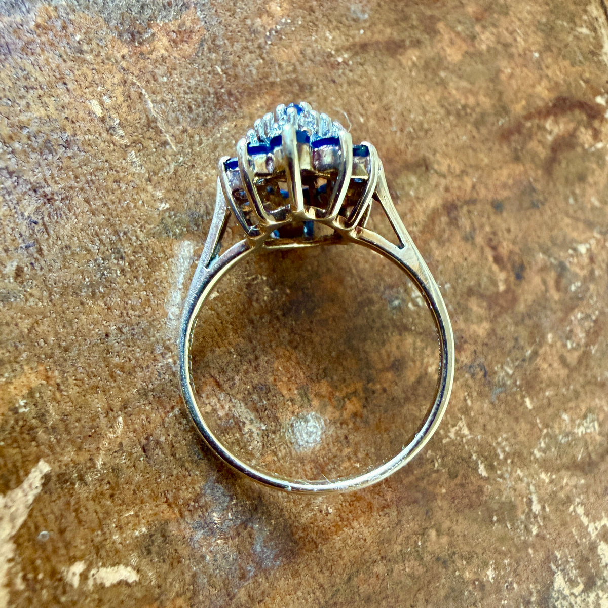 The Severn Ring - Vintage Solid 10K Yellow Gold with Natural Diamonds and Natural Sapphires