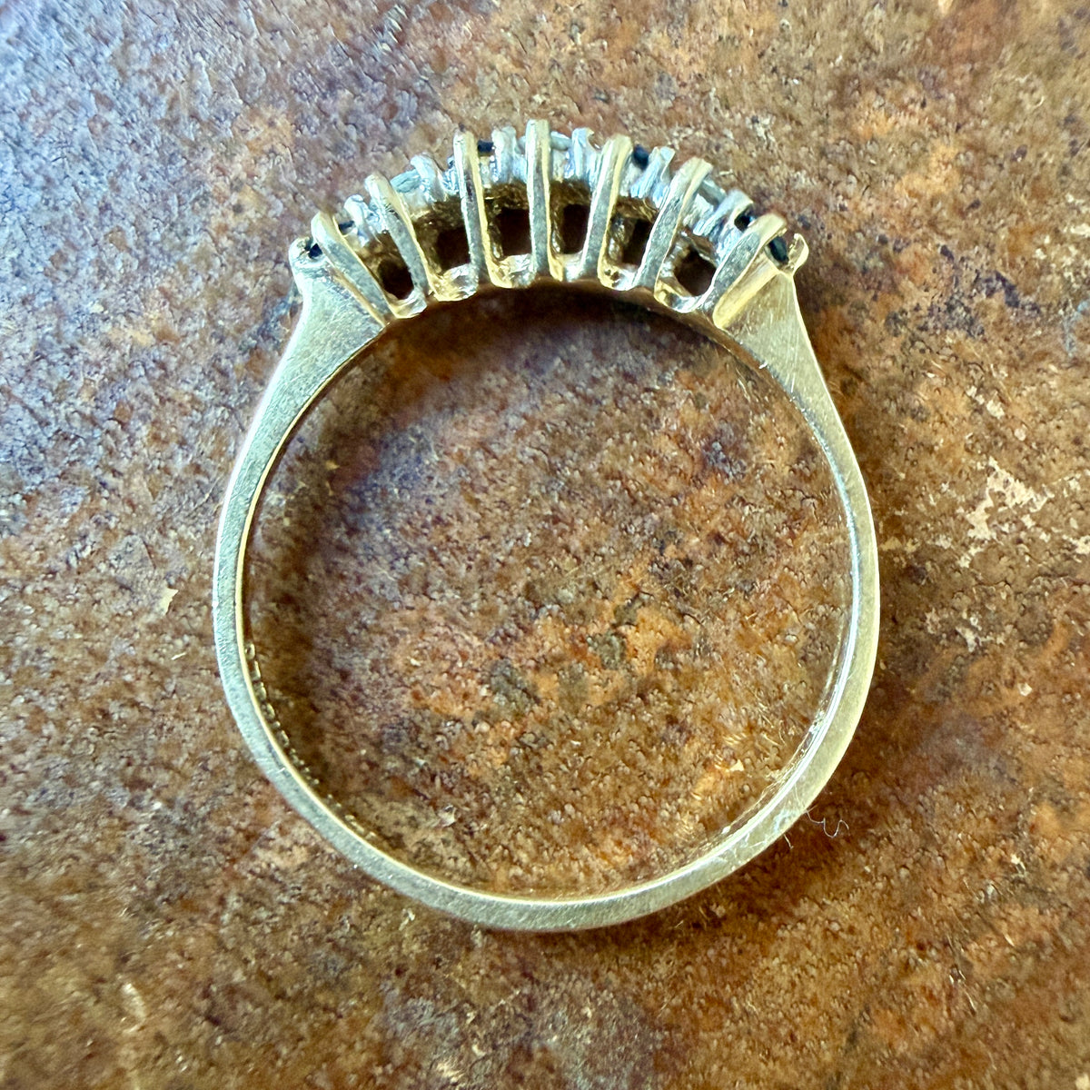 The Sabine Ring - Vintage Solid 14K Yellow Gold, Natural Sapphire, and Natural Diamond Band