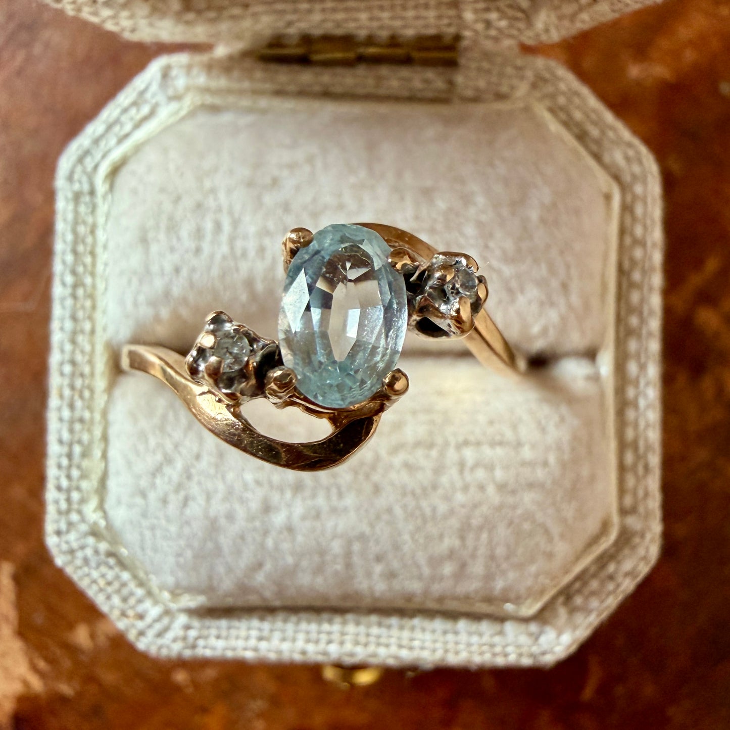 The North Wind Ring - Vintage Solid 10K Yellow Gold, Natural Sky Blue Topaz, and Natural Diamond Ring