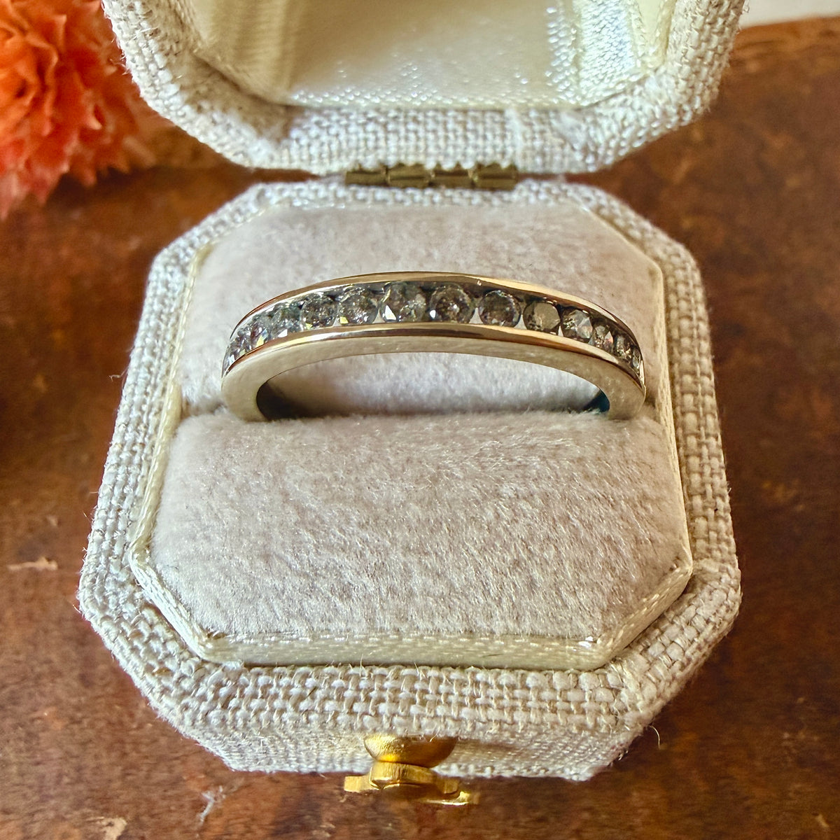 The Inverness Ring - Vintage Solid 10K White Gold with Natural Diamond Stackable Wedding Band