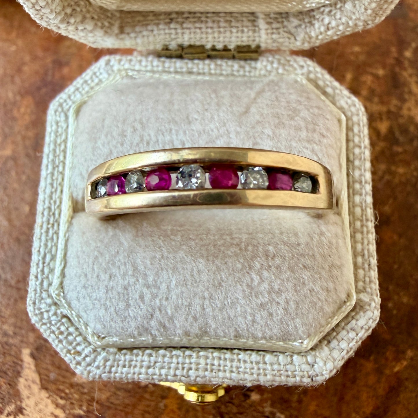 The Frosted Holly Ring- Solid 10K Yellow Gold, Natural Rubies, Natural Diamonds