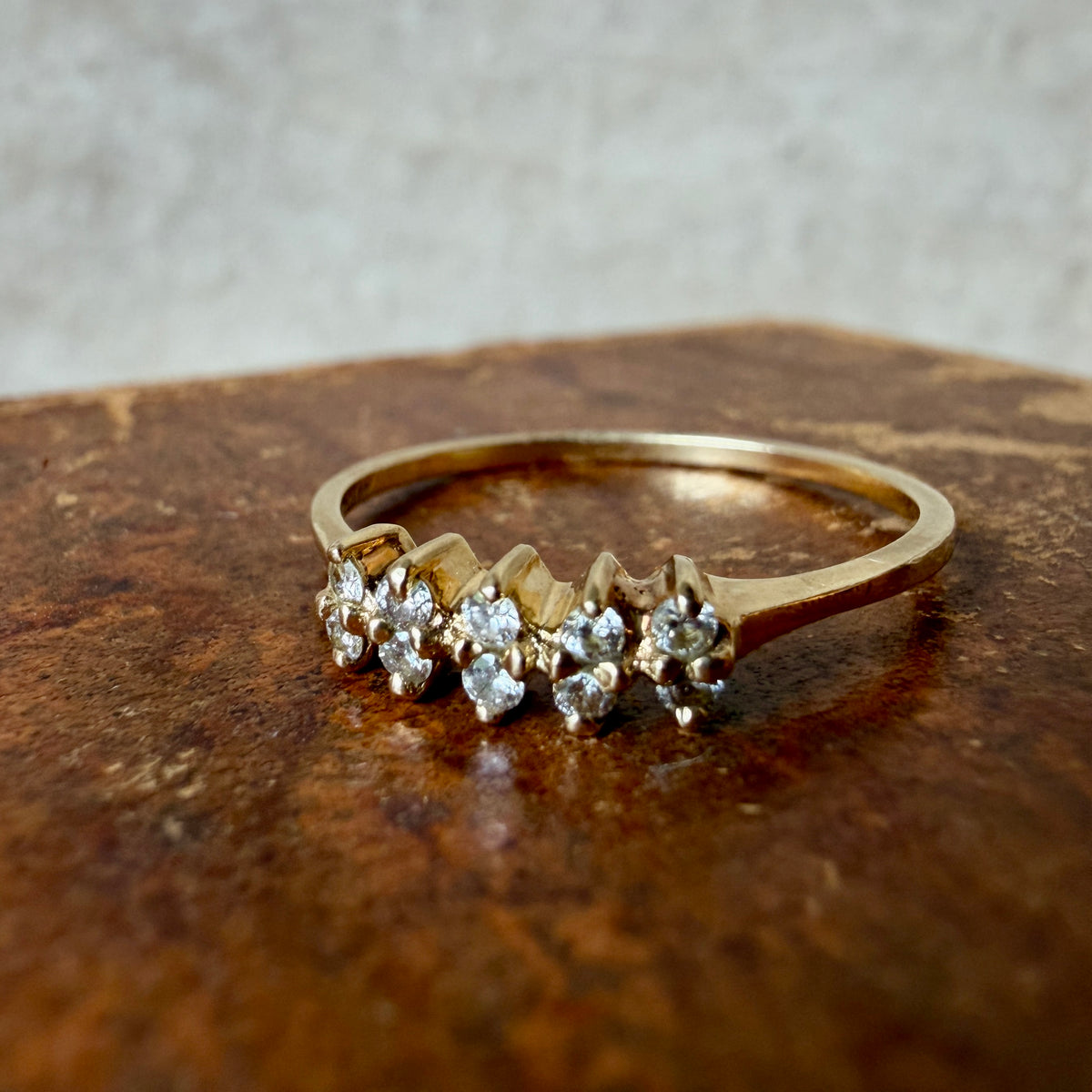 The First Frost Ring - Vintage Solid 14K and Natural Diamond Band