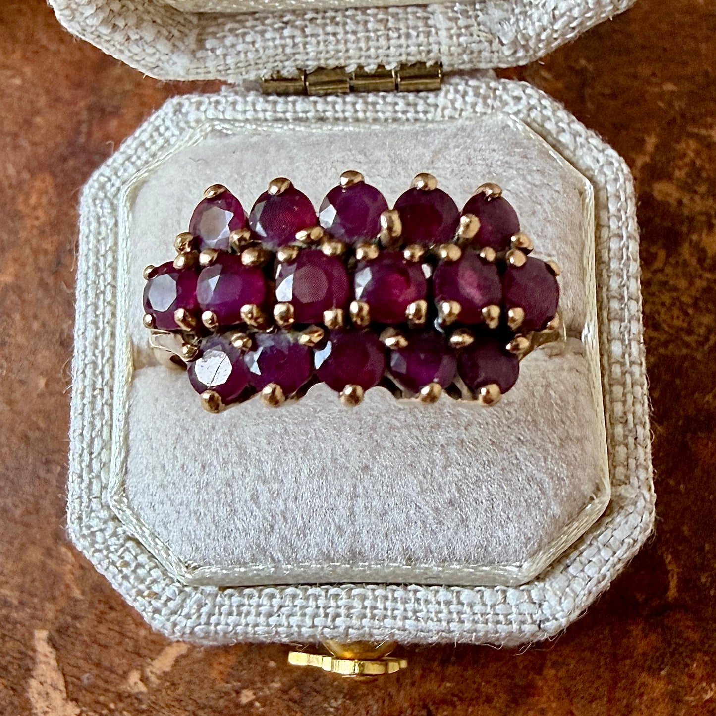 The Pamplona Ring - Vintage Solid 10K Yellow Gold and Natural Ruby Cocktail Ring