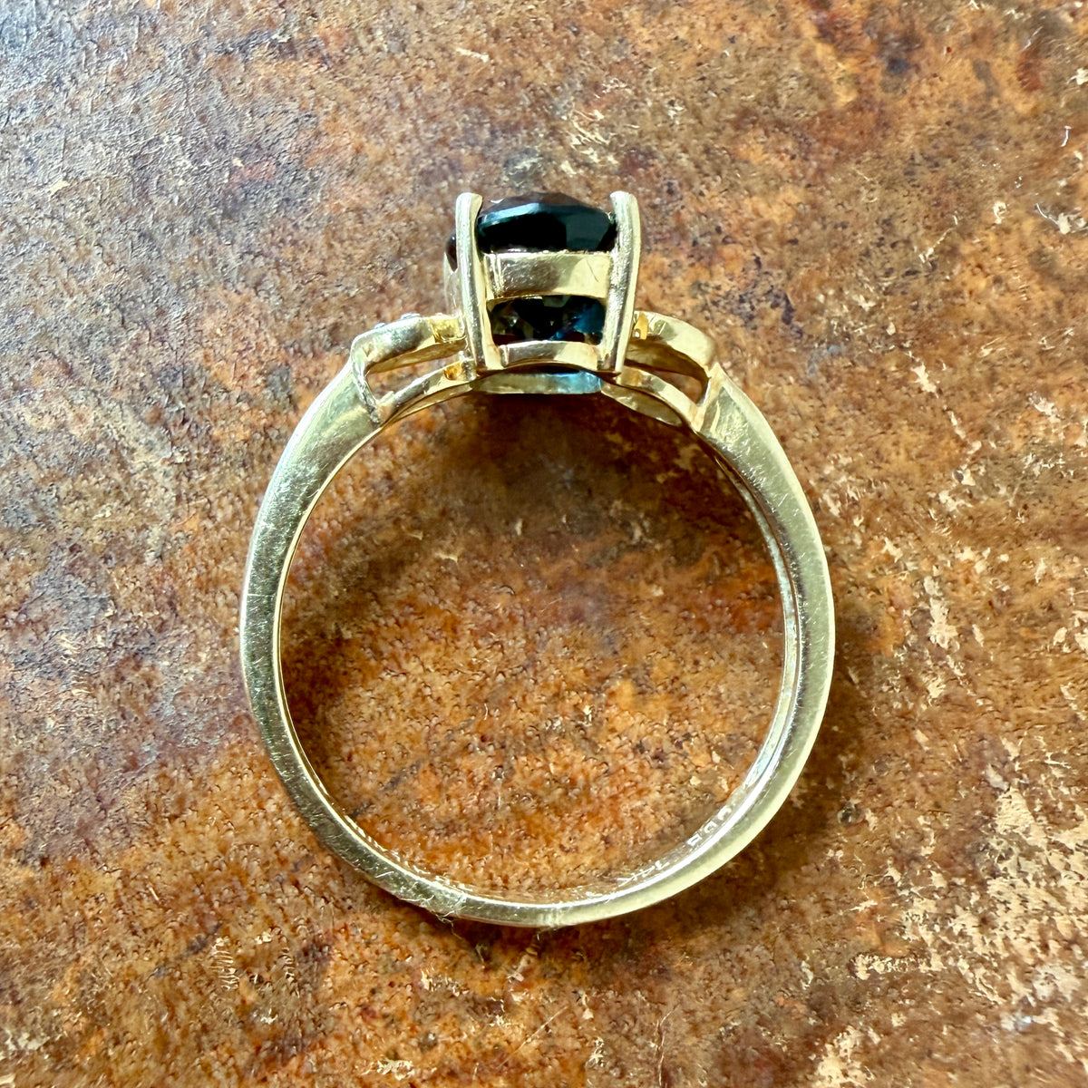 The Nocturne Ring - Vintage Solid 14K Yellow Gold, Natural Blue Thailand Sapphire, and Natural Diamond Accent Ring