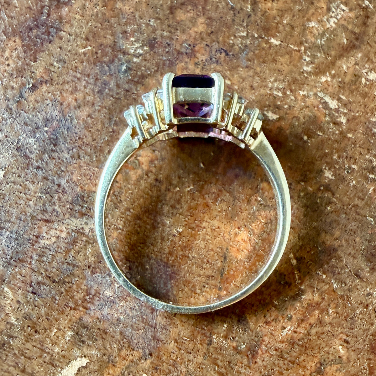 The Verbena Ring - Vintage Amethyst and Clear Quartz Ring - 10K Solid Gold