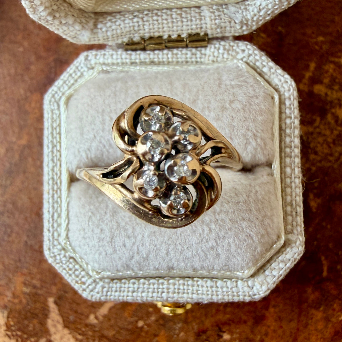 The Mistral Ring - Vintage Solid 10K Gold with Six Natural Diamonds