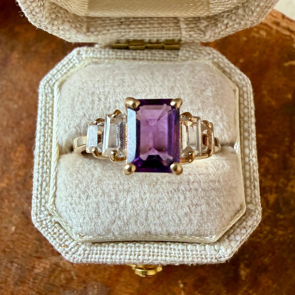 The Verbena Ring - Vintage Amethyst and Clear Quartz Ring - 10K Solid Gold