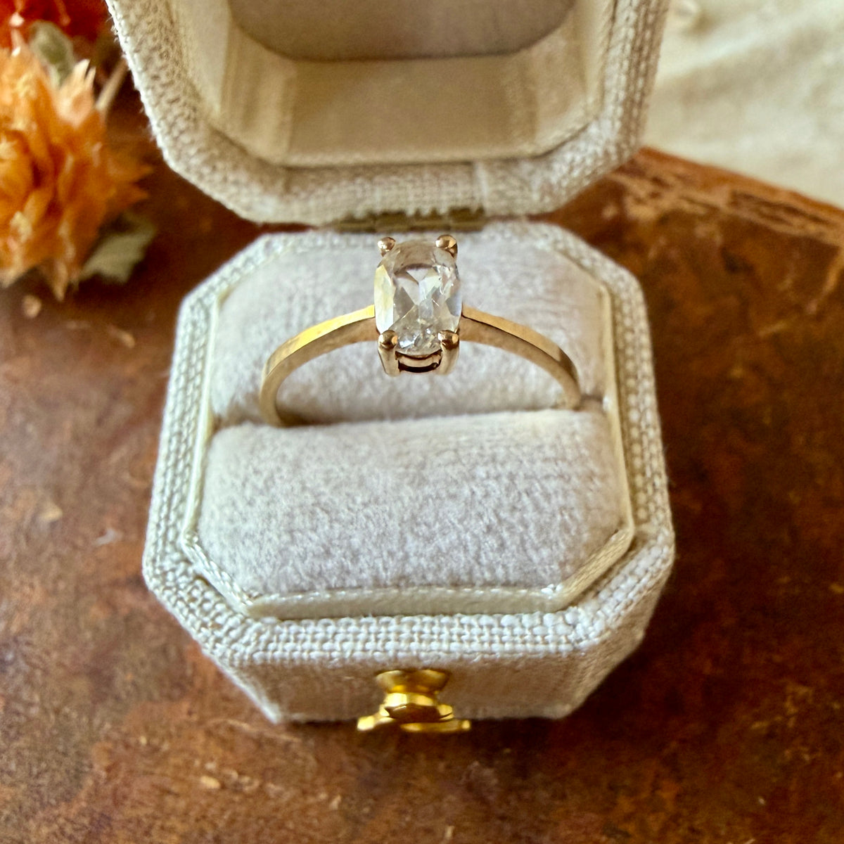 The Seraphine Ring - Vintage Solid 10K Yellow Gold and Natural White Topaz Ring