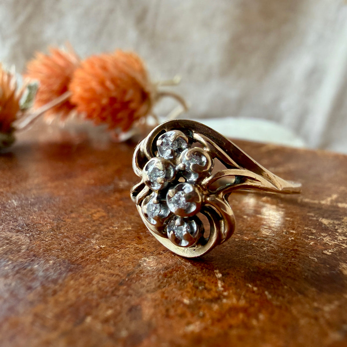 The Mistral Ring - Vintage Solid 10K Gold with Six Natural Diamonds