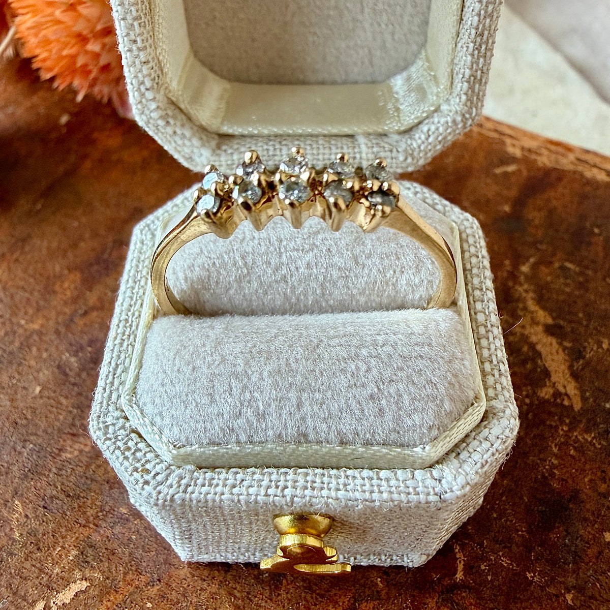 The First Frost Ring - Vintage Solid 14K and Natural Diamond Band